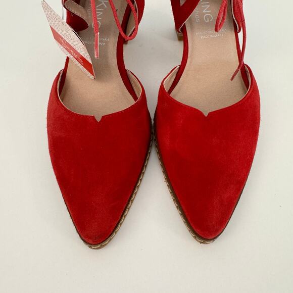 Dorking by Fluchos Red Suede Shoes Pumps Lace-Up Pointed Toe Size 37 US 7 NWT - Picture 5 of 12